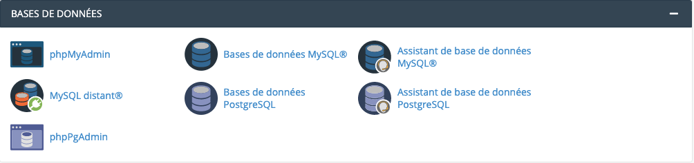 o2switch cpanel section base de données