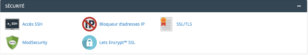 o2switch cpanel section sécurité